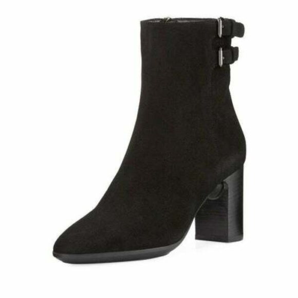 Aquatalia Shoes - Aquatalia $495 Dottie Black Suede Buckle Bootie .